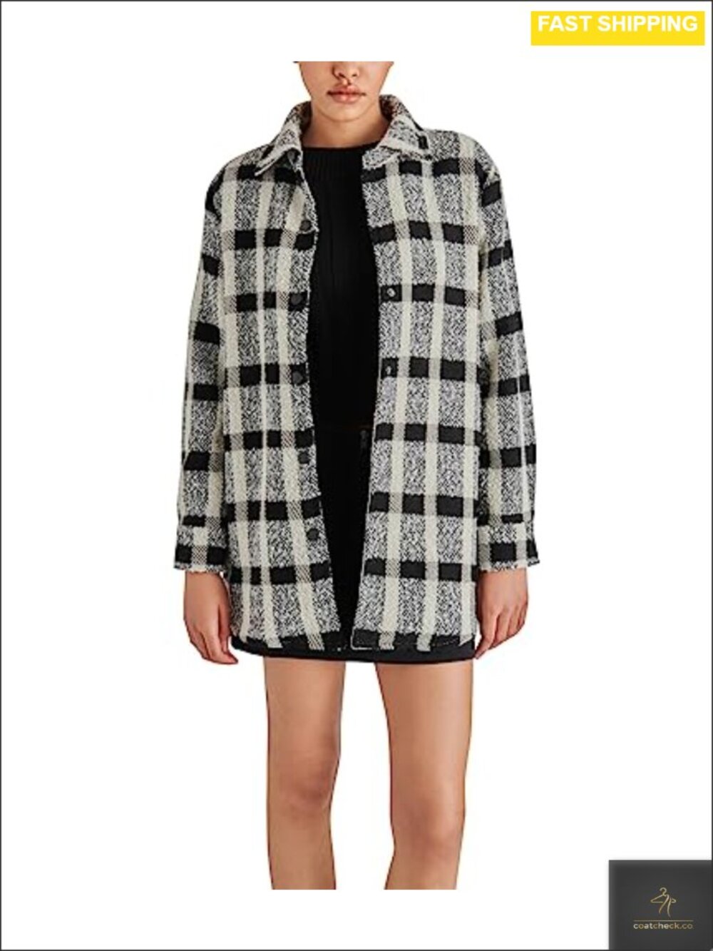 Eldridge Shirt Jacket Coat Long Sleeve Cocoon Houndstooth Loose Fit Casual